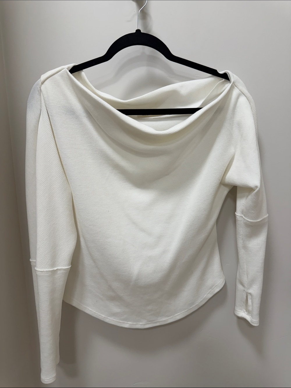 We The Free Asymmetrical Boat Neck Off Shoulder Waffle Weave OffWhite Knit Top L